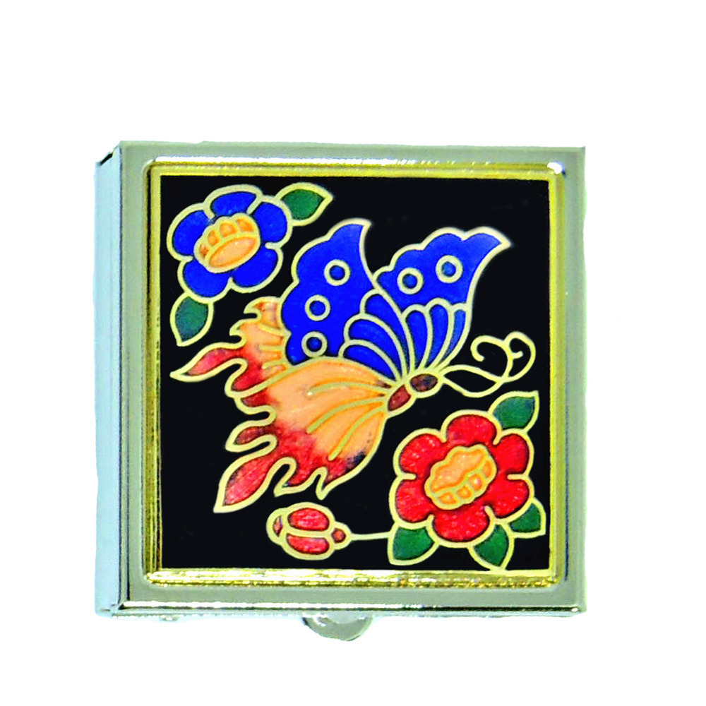 Square-shaped enamel pill box